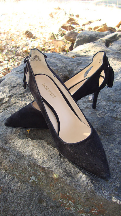 Nine West Black Suede 'NWModesty' Classic High Heels with Fringes, 8M