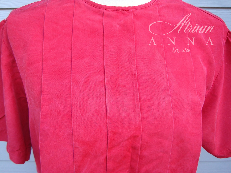 Thumbnail: WTC Waltonchain Red Silk Front Pleated Short Sleeves Blouse