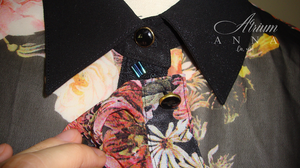 Thumbnail: NY Collection Black Floral Print Sheer Button-Down Shirt with Bead Stones
