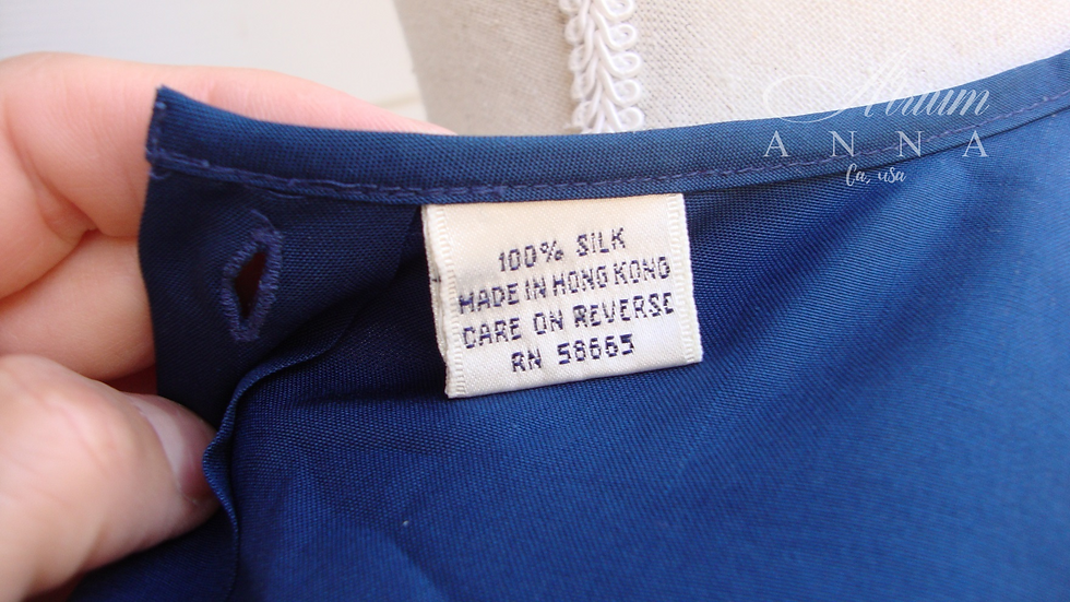 Thumbnail: WTC Navy Blue  100% Silk Back Closure Vintage Blouse