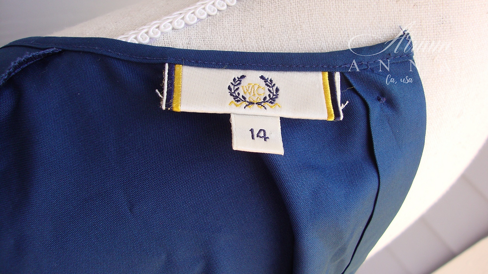 Thumbnail: WTC Navy Blue  100% Silk Back Closure Vintage Blouse