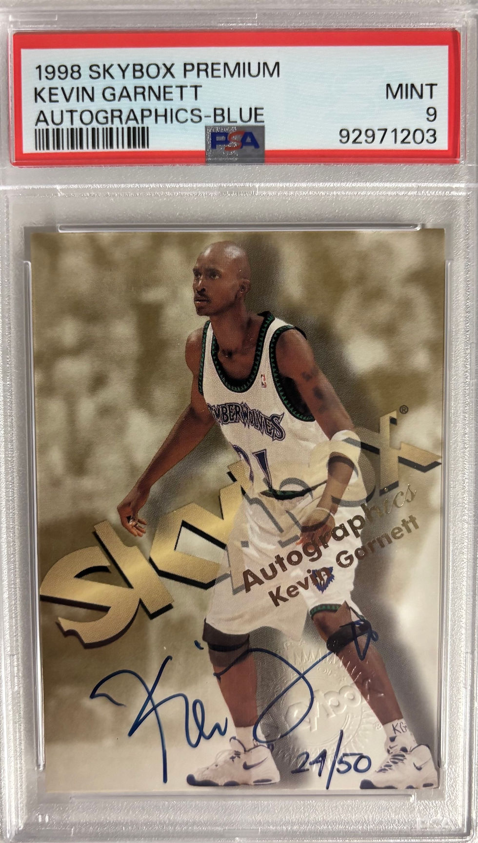 1998 Skybox Premium Autograph Blue Kevin Garnett serial #24/50 