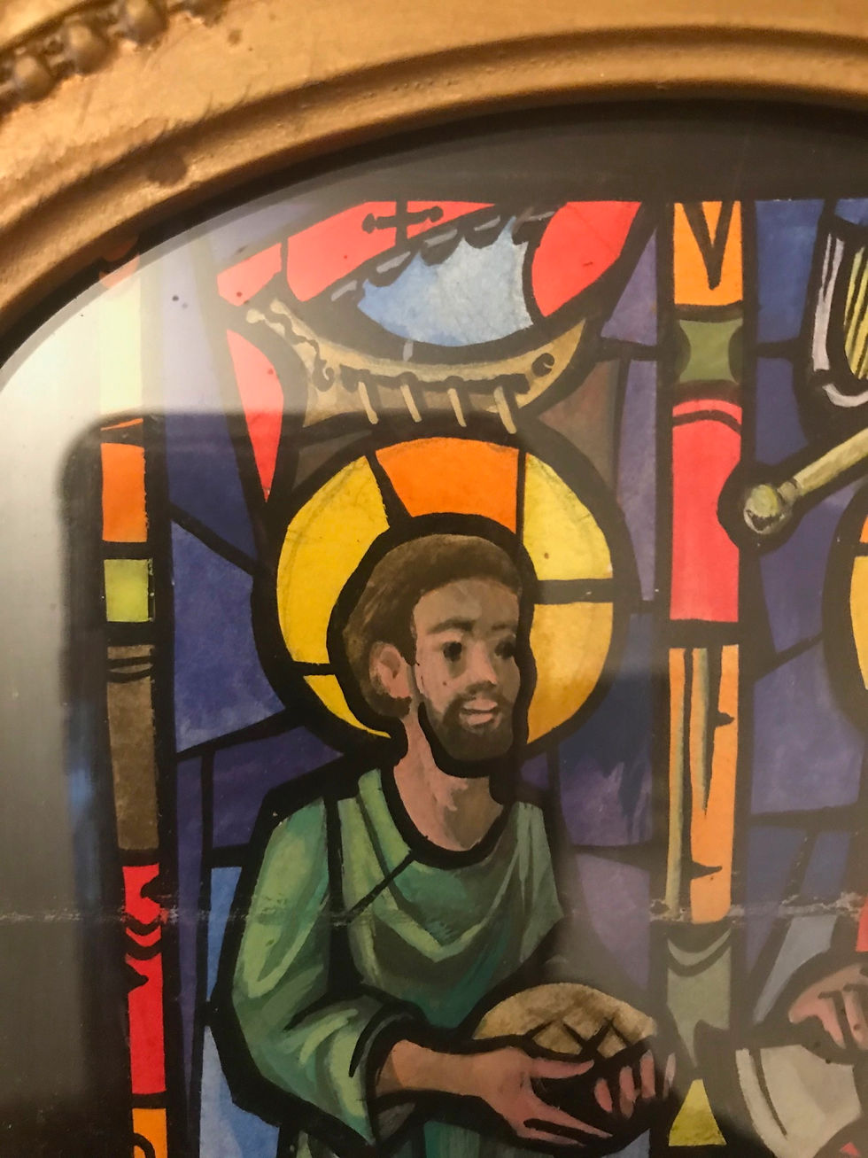 Thumbnail: SOLD -Gouache Sketch Religious Stained Glass Window Design, Giltwood Framed