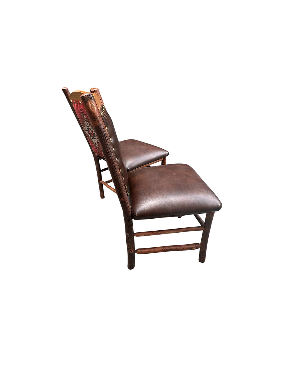 Thumbnail: Old Hickory Pagosa Side Chairs Brown Leather and Navajo Upholstery.