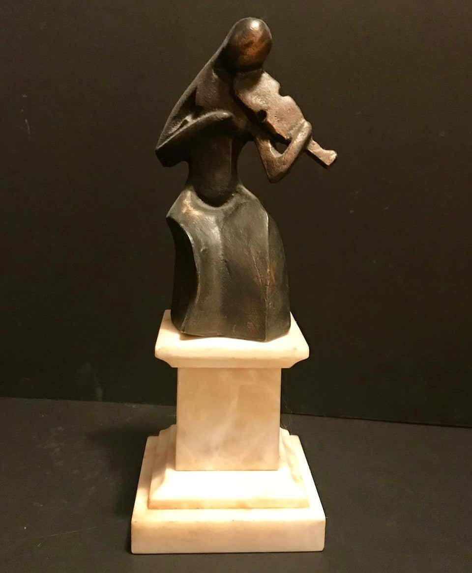 Thumbnail: Art Deco Cubist Bronze Figural Sculpture, Le Violoniste, circa 1930