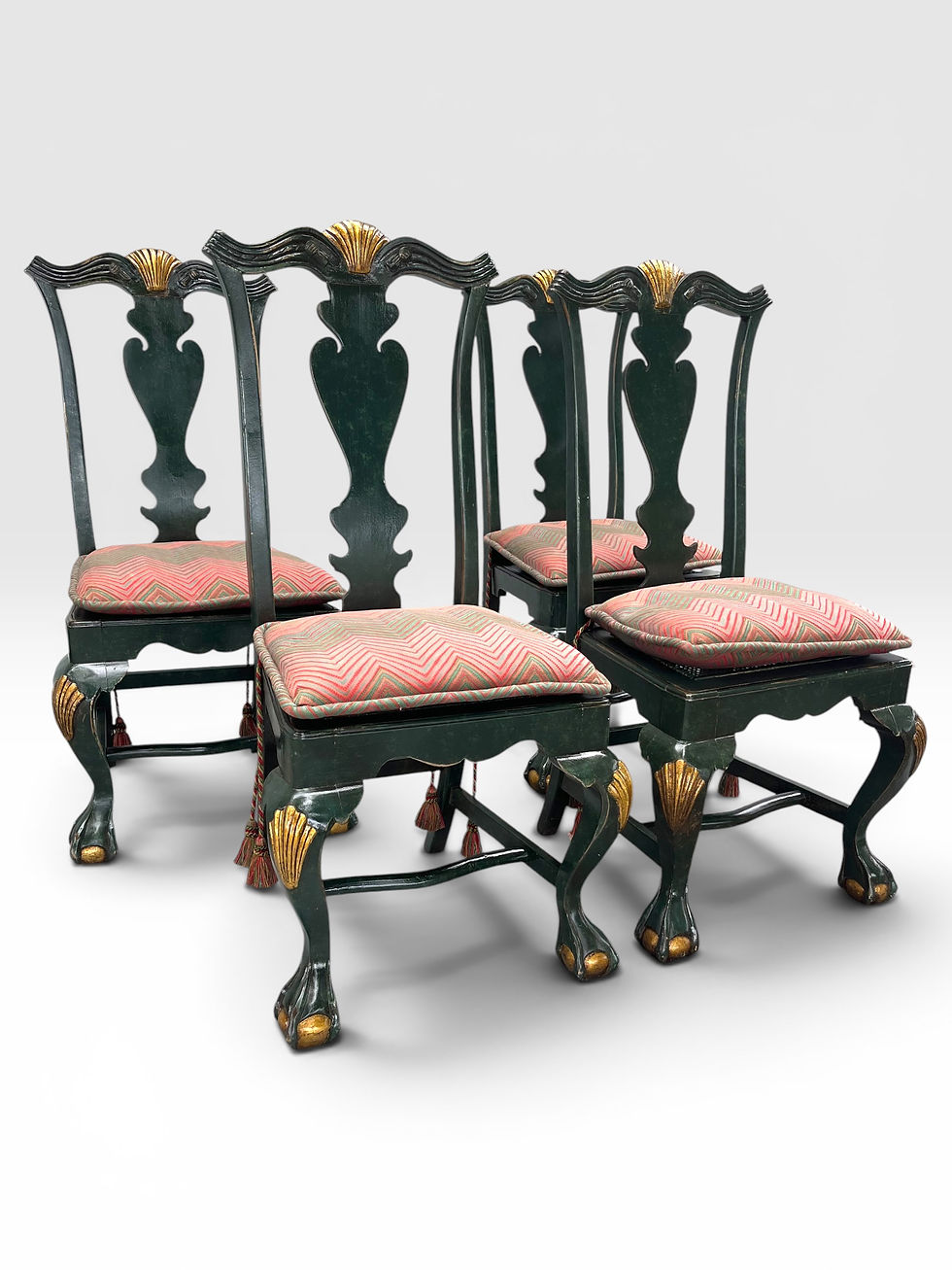 Thumbnail: Four 19th Century Queen Anne Style Dark Green Painted Side Chairs. 