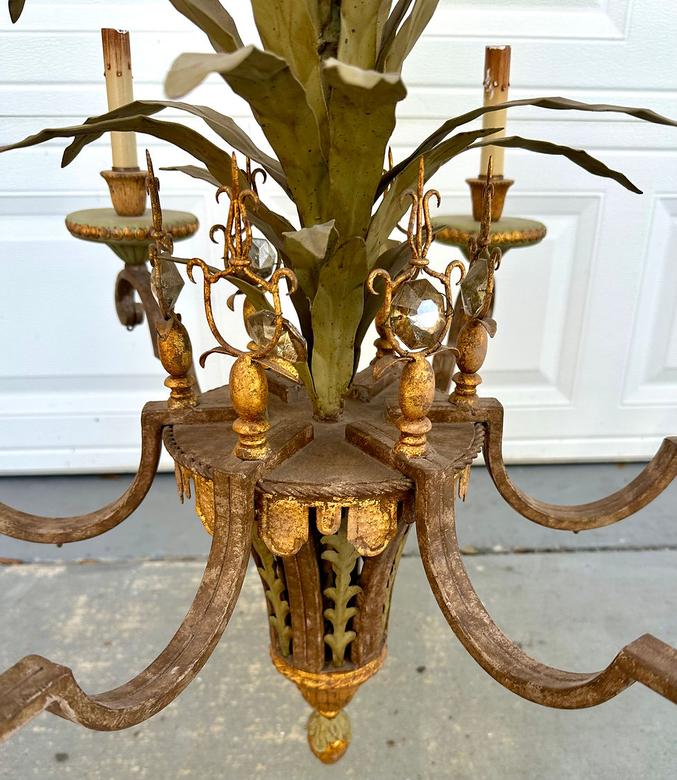Thumbnail: Large Currey & Co Tole Leaf Hollywood Regency Six Light Chandelier.