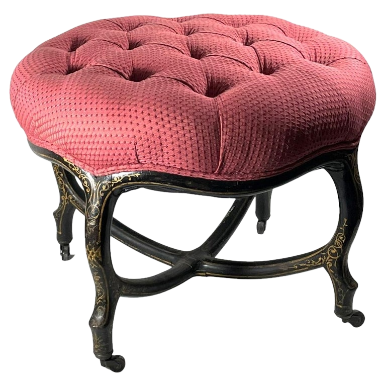 19th Century French Napoleon III Upholstered Ottoman Stool.