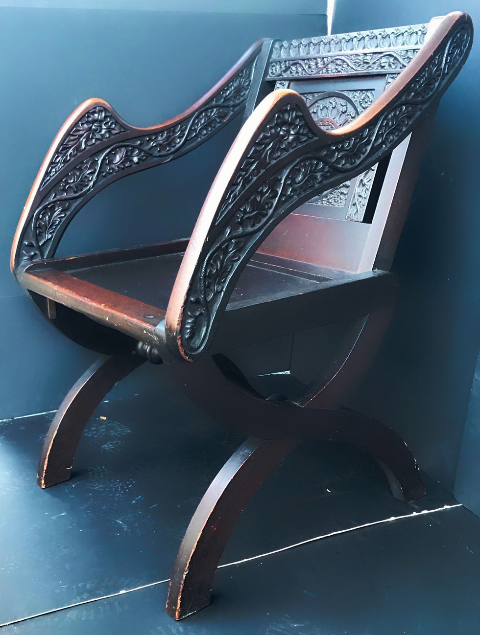 Thumbnail: Rare Tudor revival English manor house carved hall chair, late 19th century.