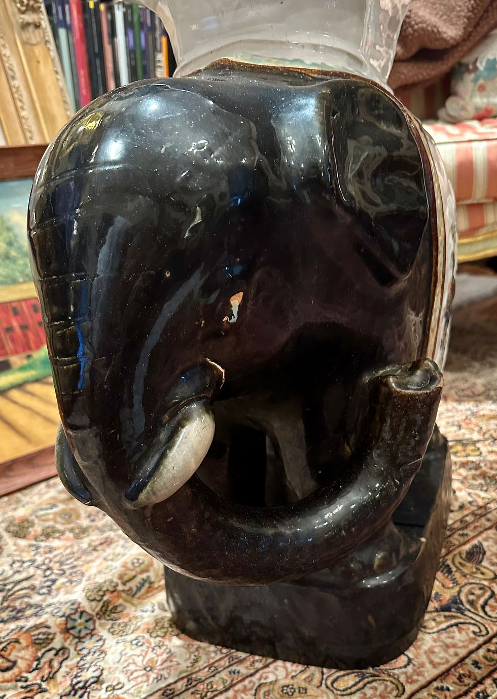 Thumbnail: Large Antique Glazed Terracotta Elephant Garden Seat.