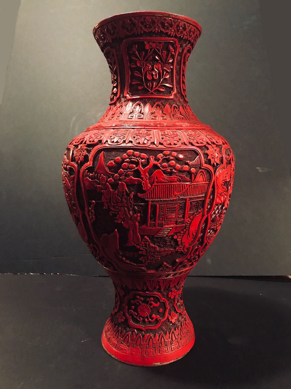 Thumbnail: SOLD -Large Chinese Late Qing Dynasty Cinnabar Red Lacquer Vase