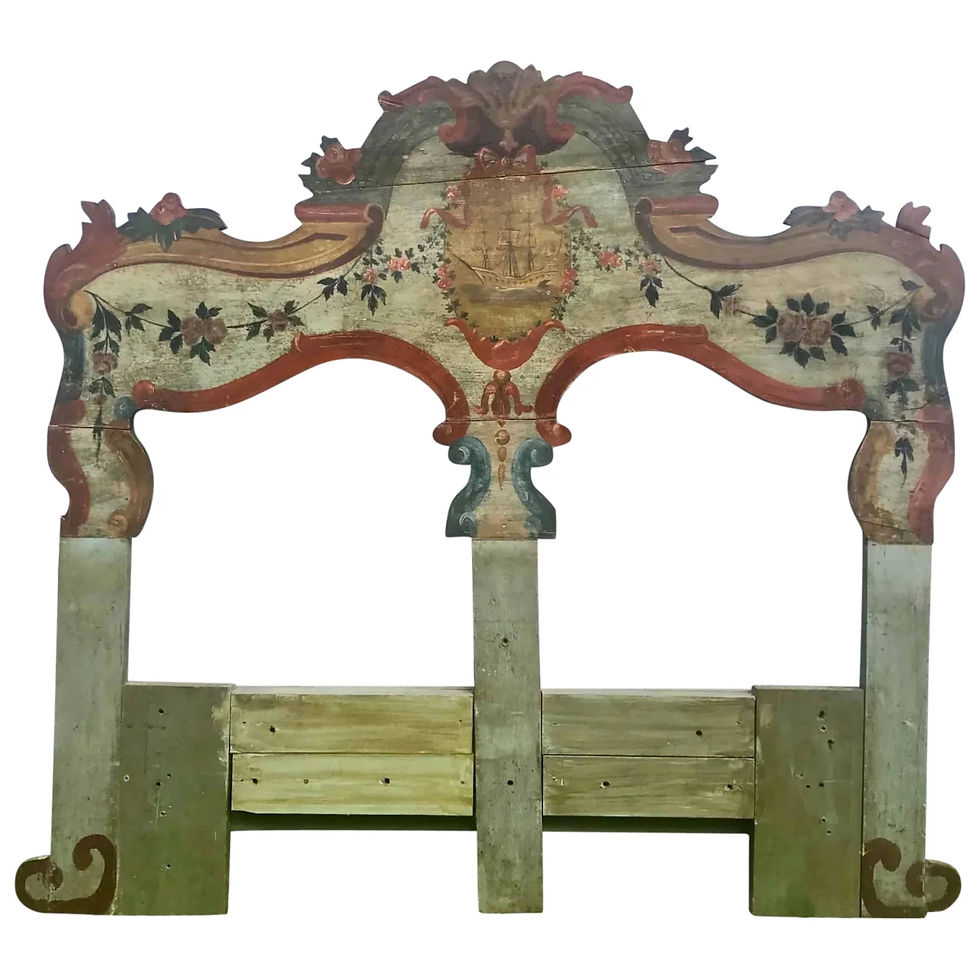 19th Century New England Hand Painted Wooden Headboard