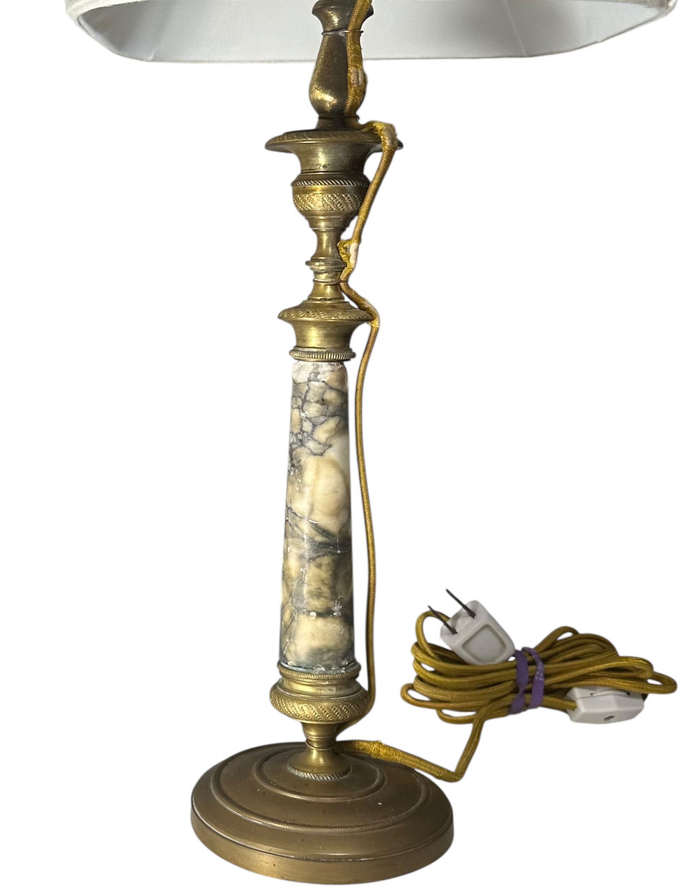 Thumbnail: 19th Century Neoclassical Pair Brass Marble Candlestick Table Lamps.
