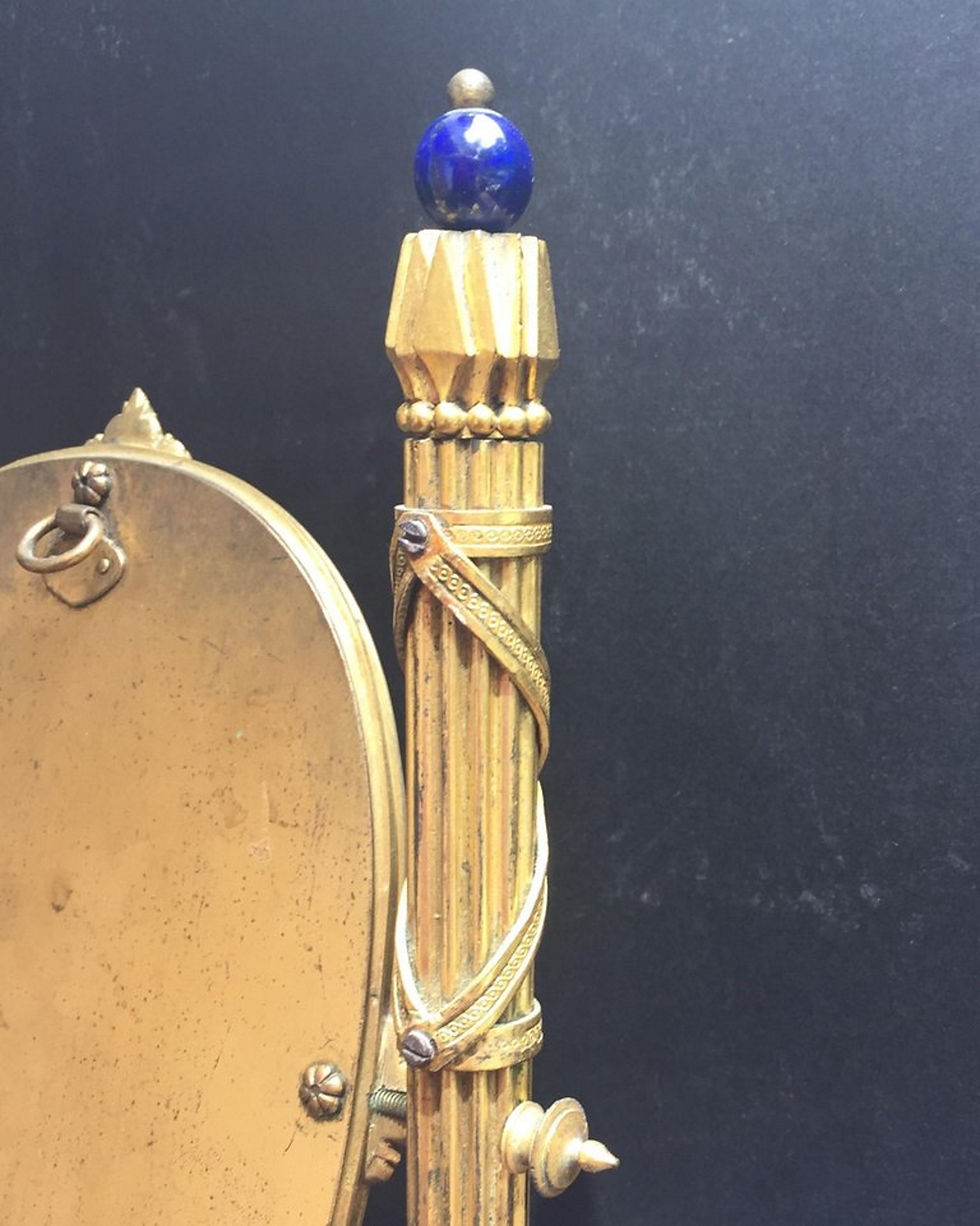 Thumbnail: 19th Century, French Bronze Doré Solid Lapis Lazuli Dressing Table Mirror