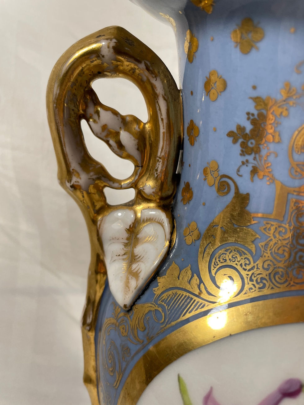 Thumbnail: 19th Century French Old Paris Double Handled Porcelain Vase. H 13.25" x 7.25"