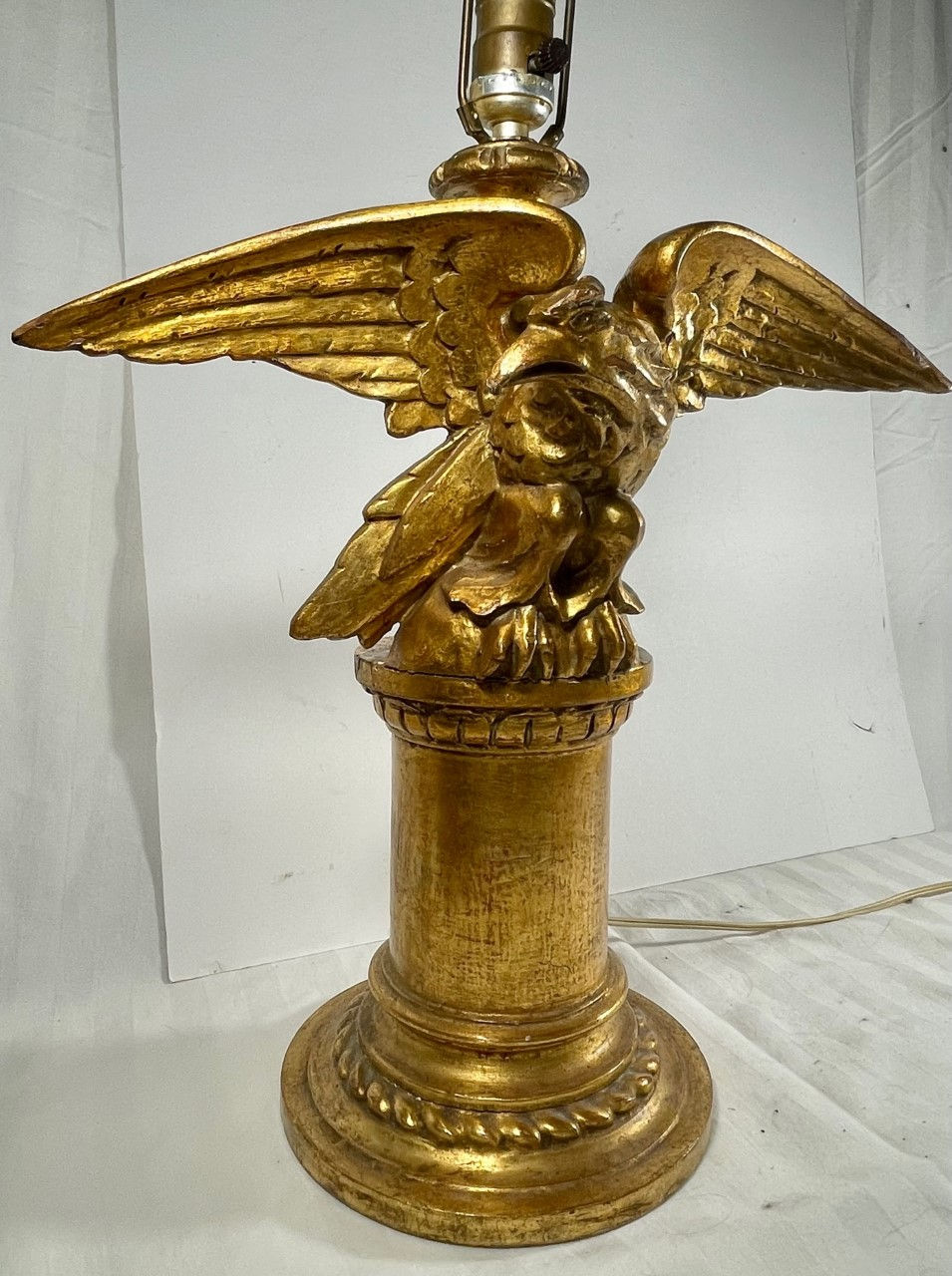 Thumbnail: Vintage Hand Carved Eagle Neoclassical Giltwood Table Lamp.