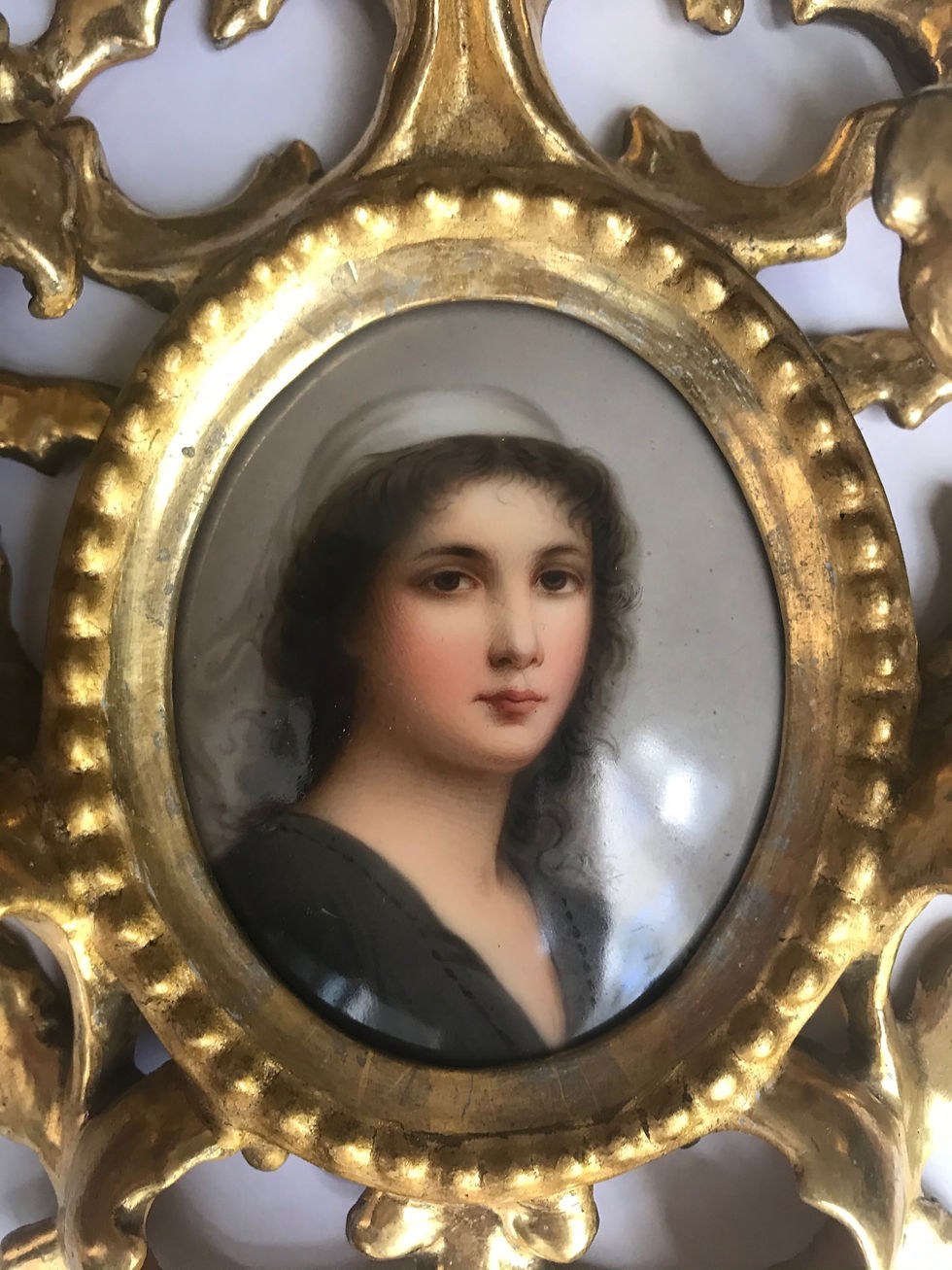 Thumbnail: Antique Hand Painted Porcelain Portrait Miniature Plaque KPM Style.