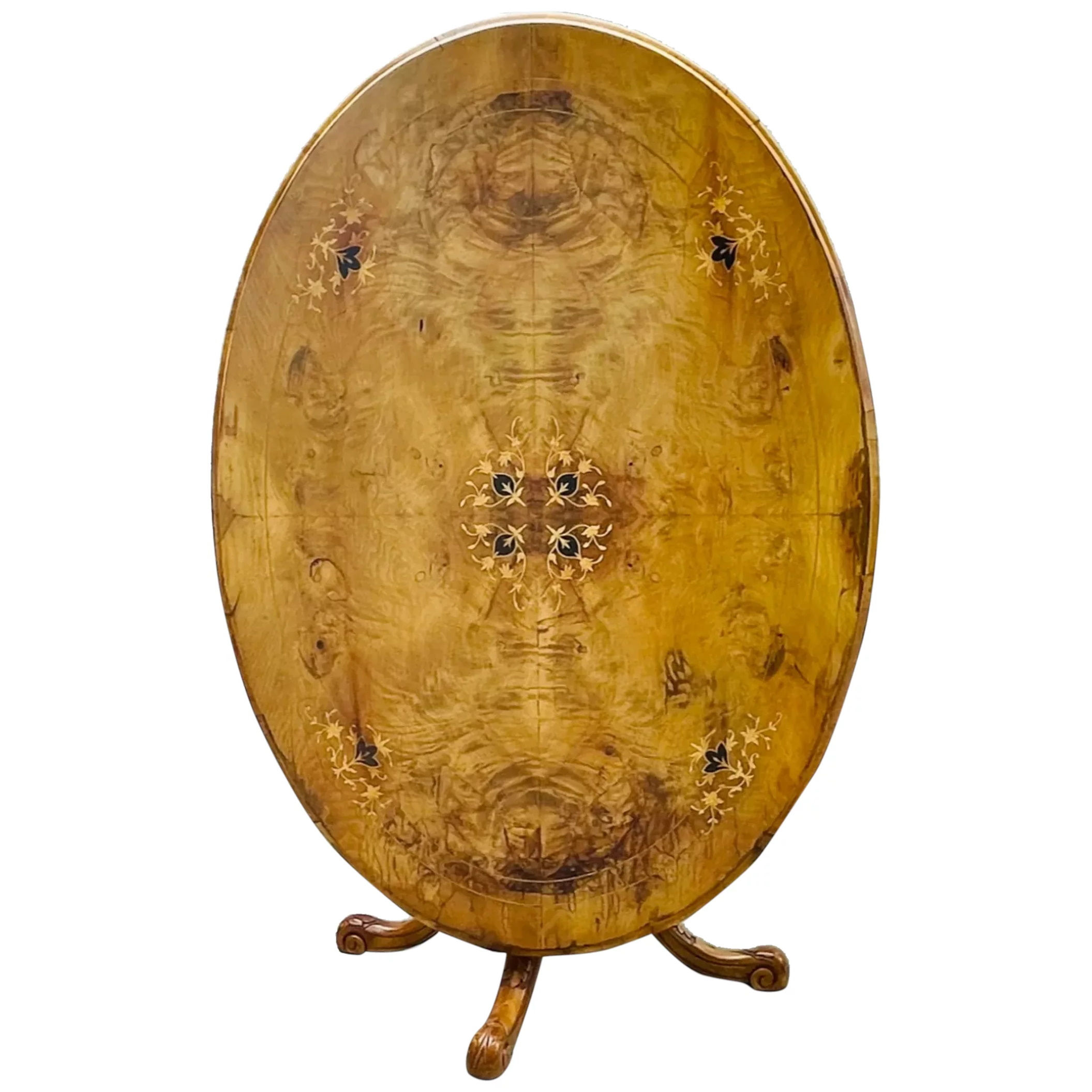 19th Century Scottish Inlaid Burl Wood Tilt-Top Breakfast Table