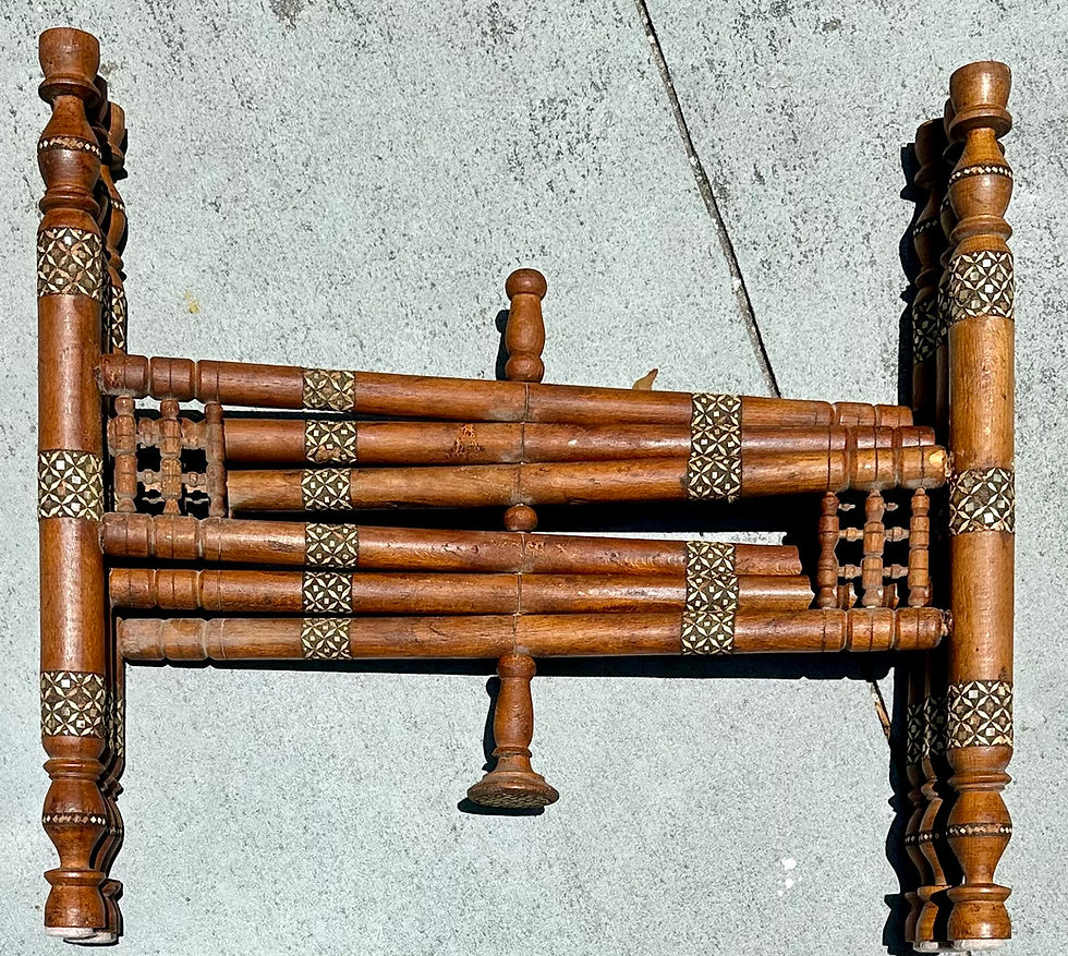 Thumbnail: Moorish Inlaid Six-Legged Folding Side Table and Brass Tray Top.