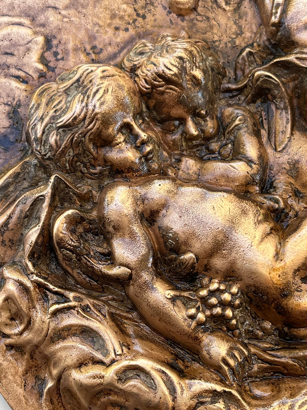 Thumbnail: French 19th Century Heavy Bronze Relief Plaque of 3 Cherubs