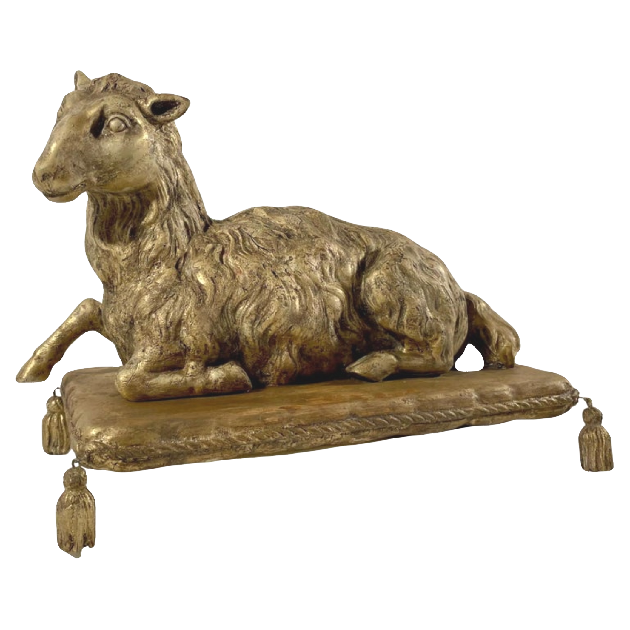Antique Wood Carved Agnus Dei Paschal Lamb on Stand.