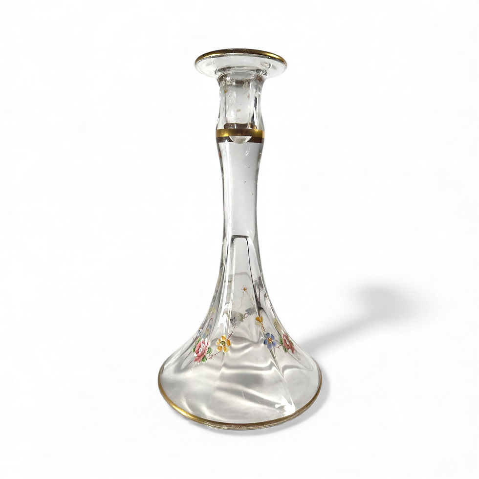 Thumbnail: Pair of Moser Hand Blown Clear Crystal Candlesticks