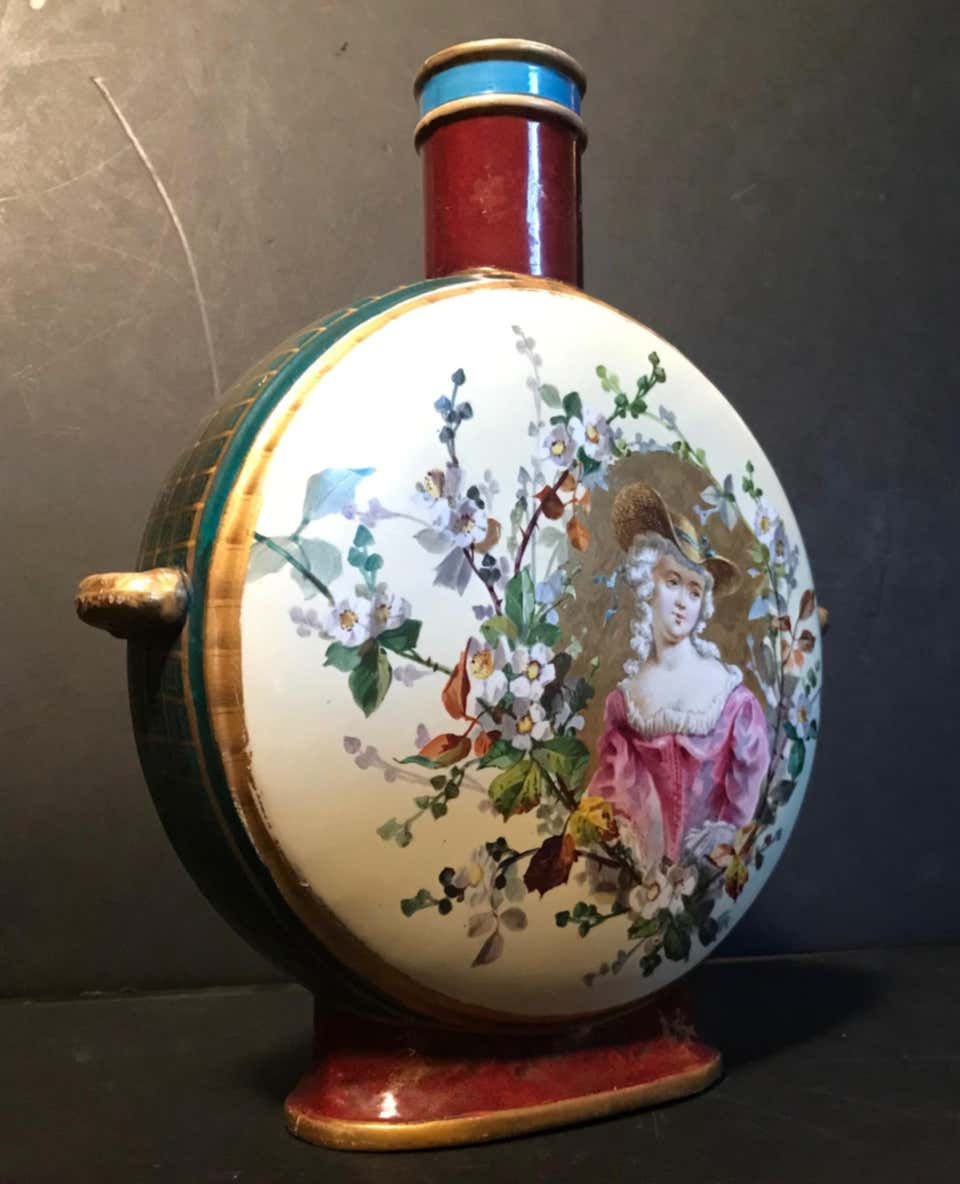 Thumbnail: 19th Century Royal Vienna Belle Époque Porcelain Moon Flask