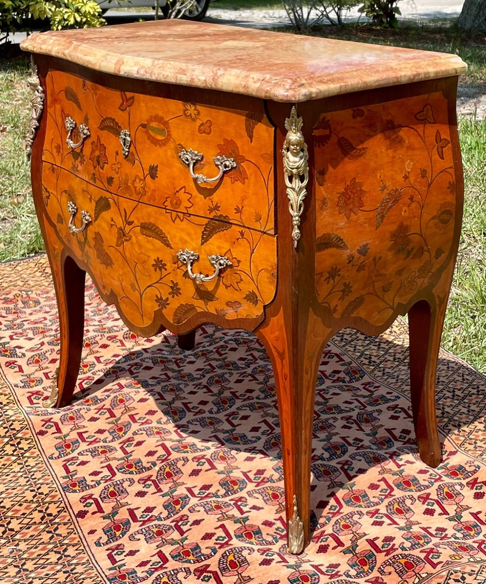 Thumbnail: Louis XV Style Gilt Bronze Mounted Tulipwood Marquetry Bombe Commode,