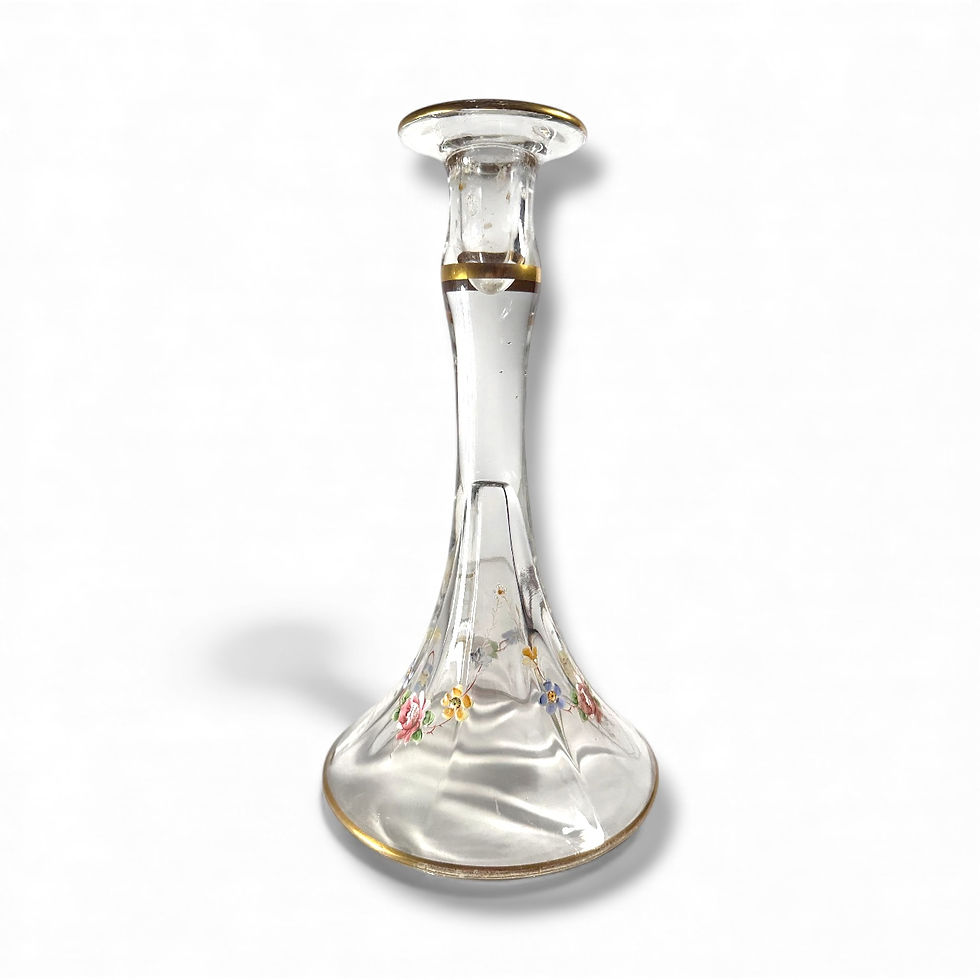 Thumbnail: Pair of Moser Hand Blown Clear Crystal Candlesticks