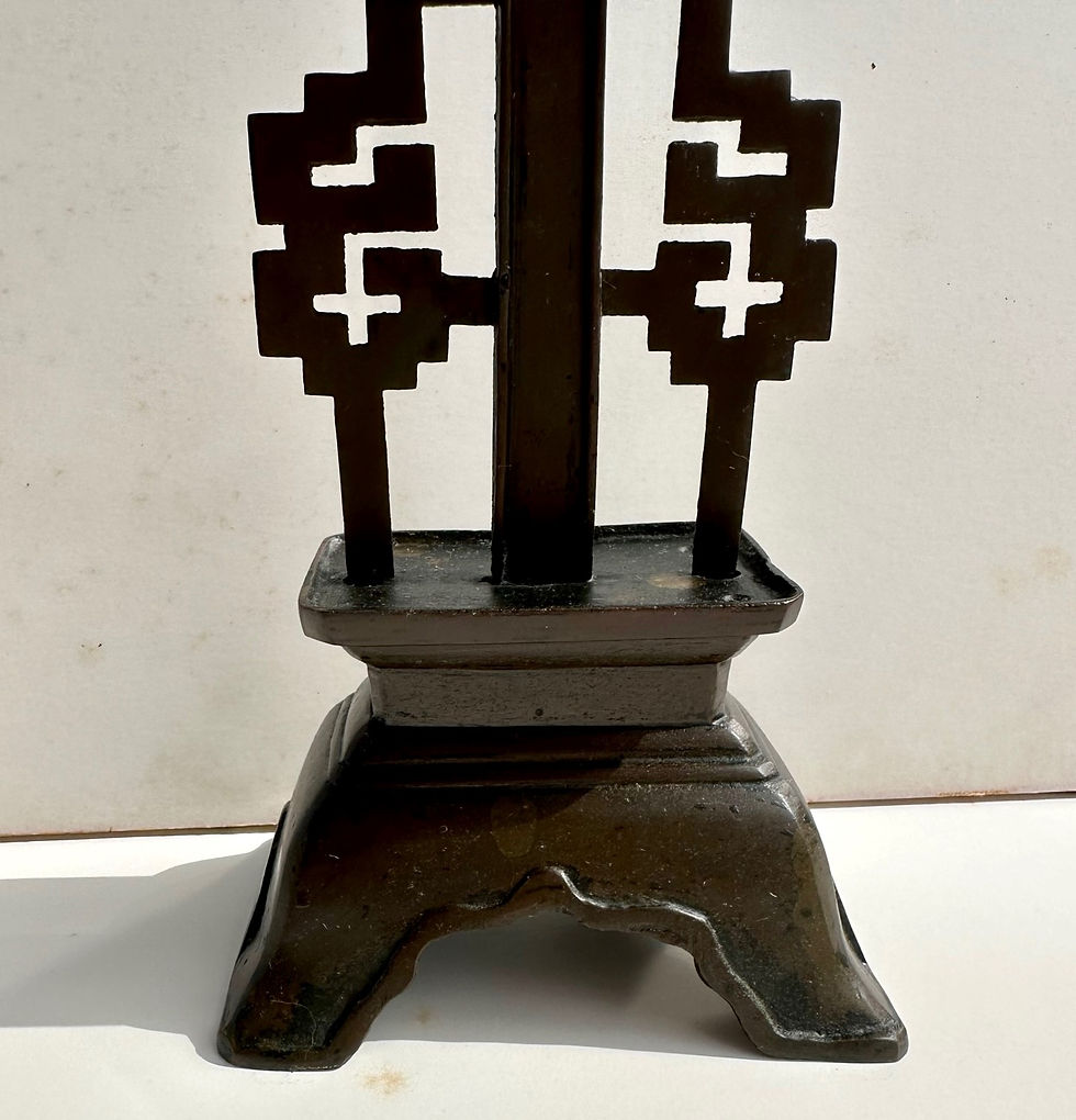Thumbnail: Tall Chinese Bronze Wedding “Double Happiness” Candlestick