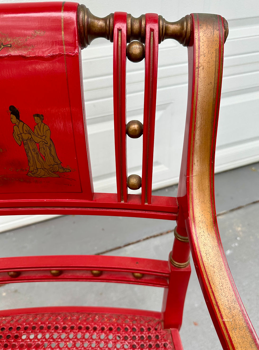 Thumbnail: Regency Style Chinoiserie Red Lacquered Armchair by Maitland Smith
