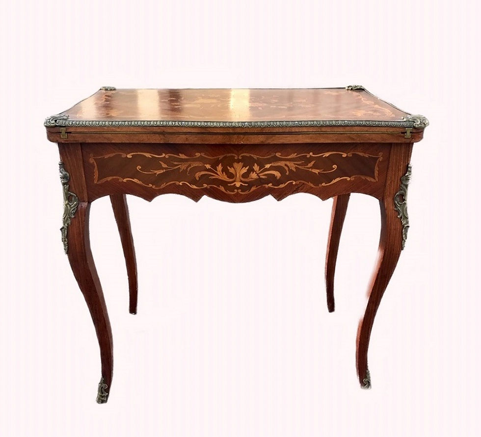 Thumbnail: French Louis XV Style Marquetry Inlaid Bronze Swivel Top Card Game Table