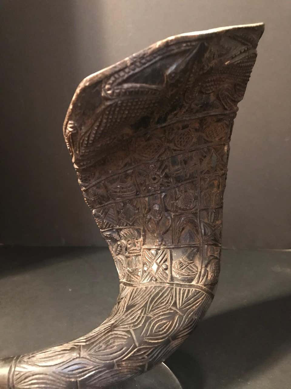 Thumbnail: SOLD -Antique African Royal Ceremonial Buffalo Drinking Horn Bamum “Ndu Nyiet”