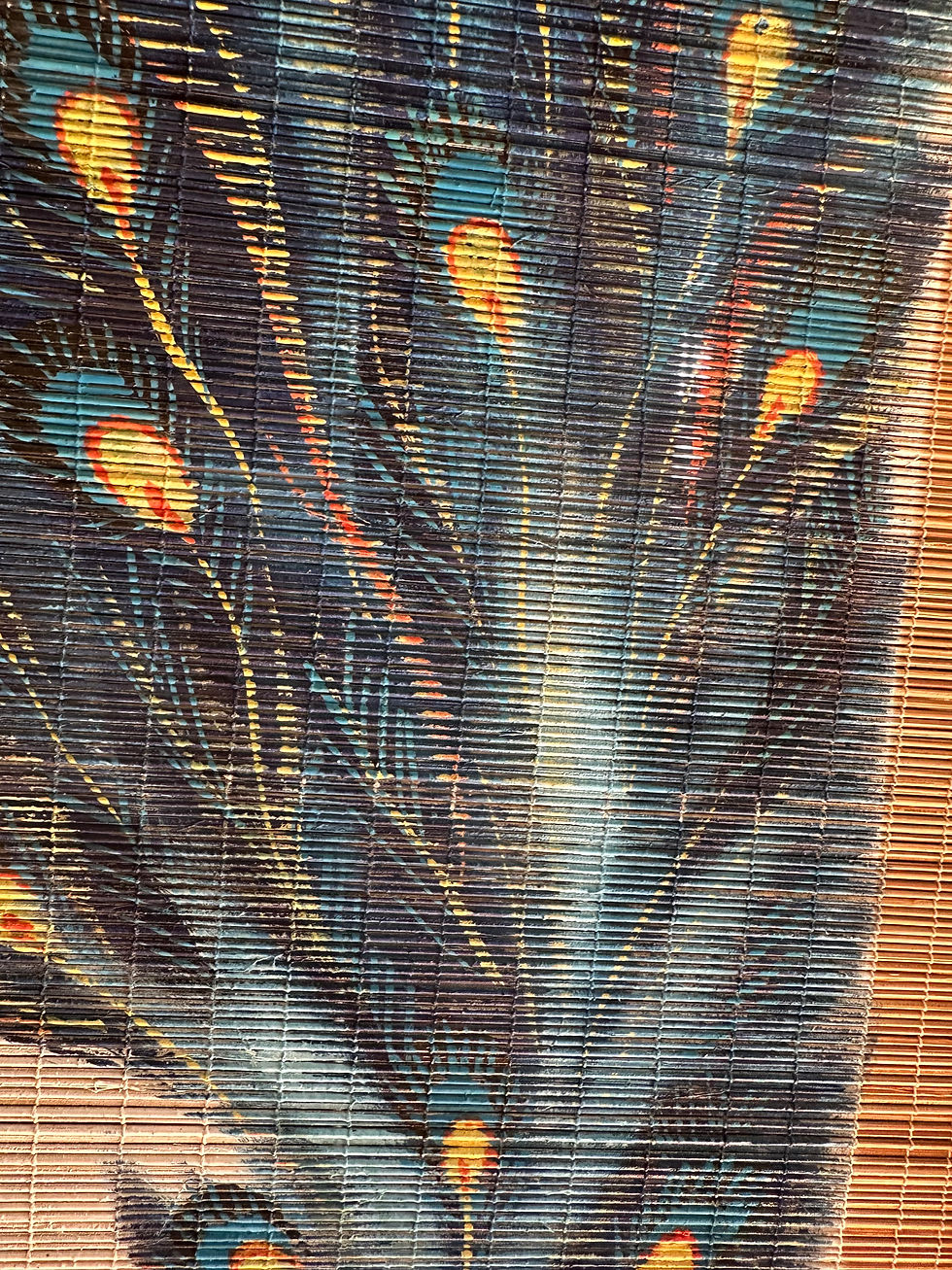 Thumbnail: Mid-Century Hand Painted Peacocks Folding Room Divider Screen Tortoise Finish Ba
