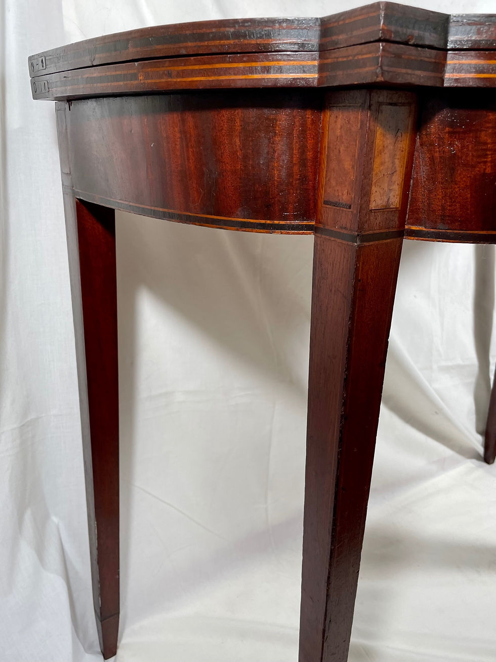 Thumbnail: Antique English Sheraton Style Satinwood Fold Top Console Table.