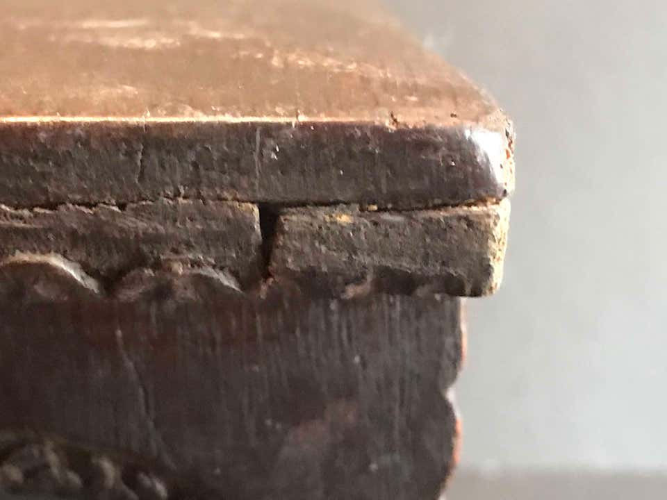 Thumbnail: SOLD -Antique 17th Century English Jacobean Carved Oak Miniature Footstool