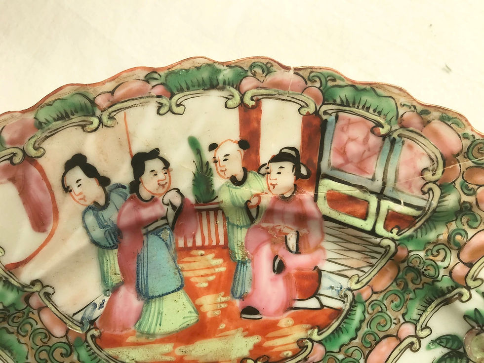 Thumbnail: SOLD -12 Antique Chinese Rose Medallion Porcelain Dinner Plates Qing Period