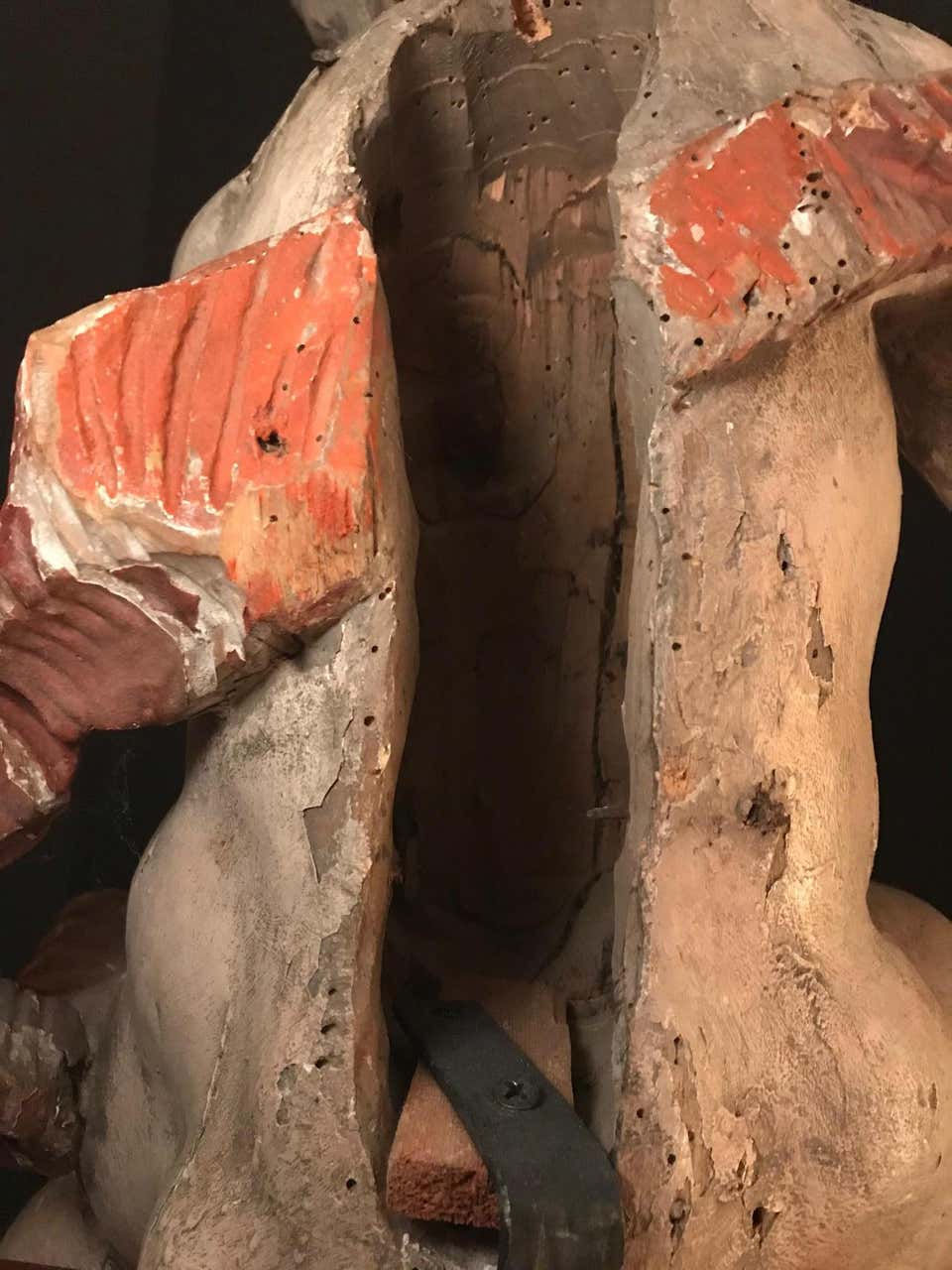 Thumbnail: German Baroque Wood Carved Life Sized Putto, Original Polychrome #2 of 2