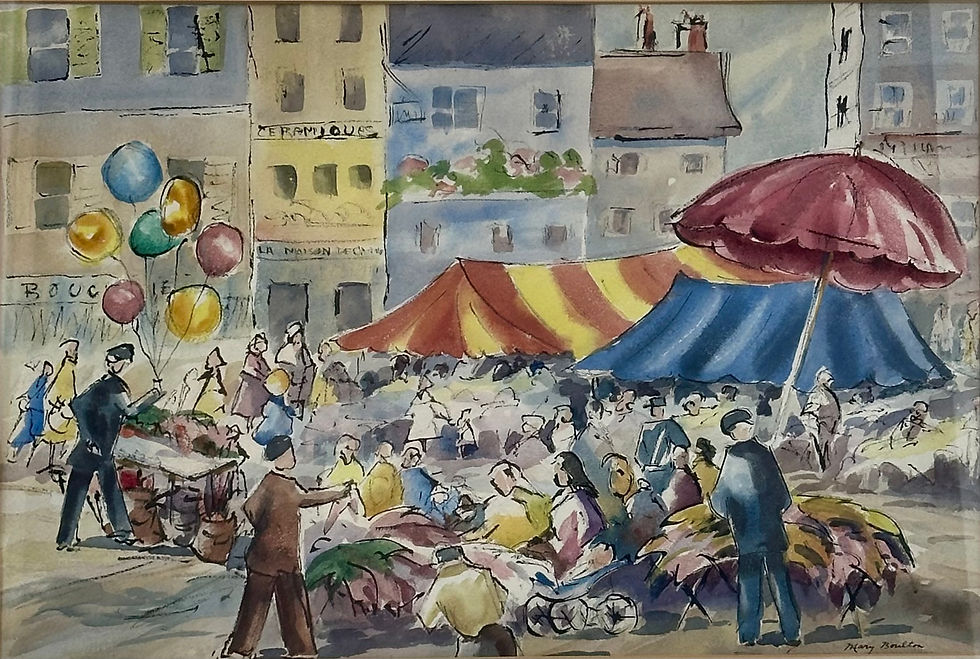 Thumbnail: American Original Watercolor Mid-Century Modern Mary Boulton, Signed.