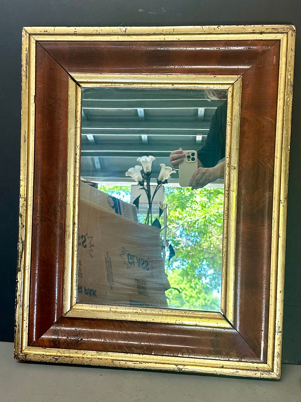 Thumbnail: 19th Century American Empire Mahogany and Gilt Ogee Wall Mirror.