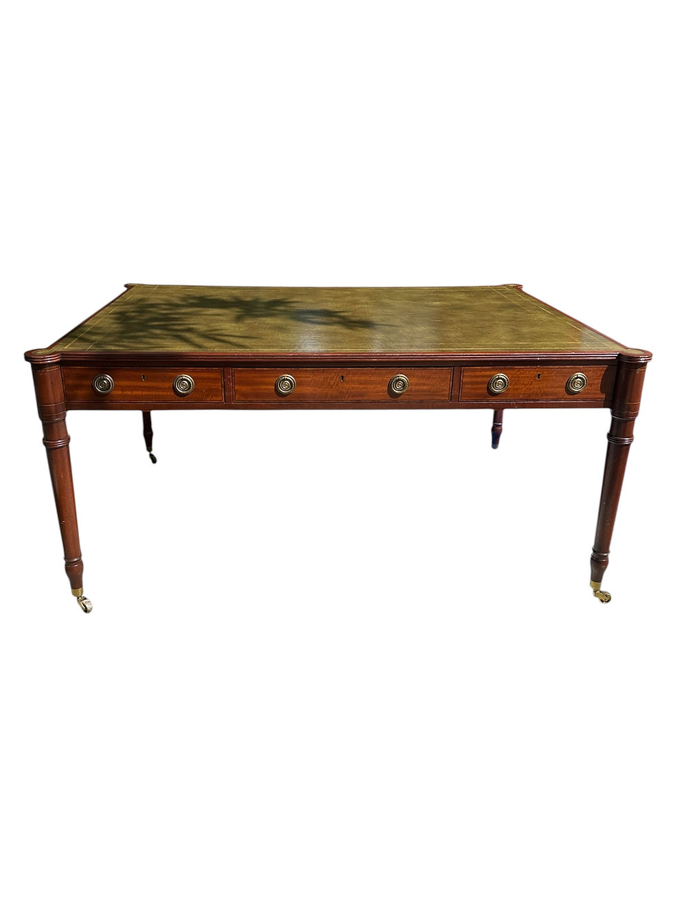 Thumbnail: Vintage Baker Furniture Mahogany & Tooled Leather Partner's Writing Desk.