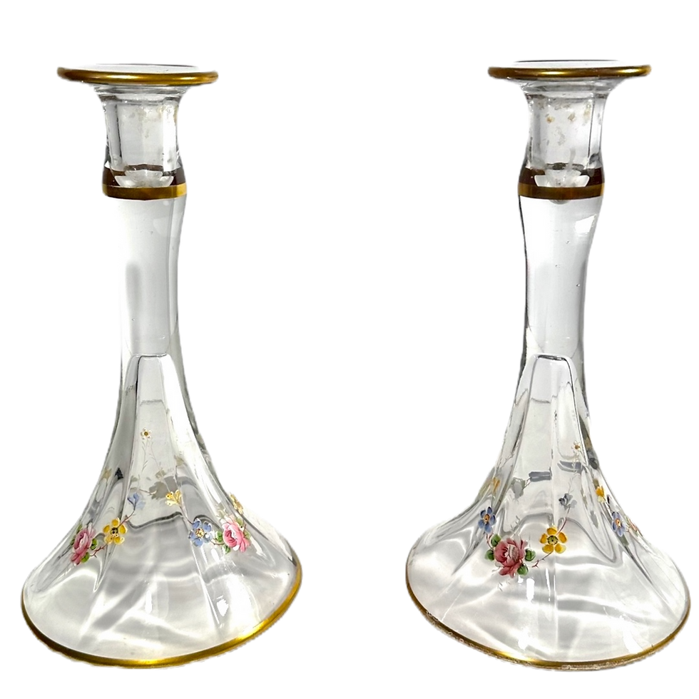 Pair of Moser Hand Blown Clear Crystal Candlesticks