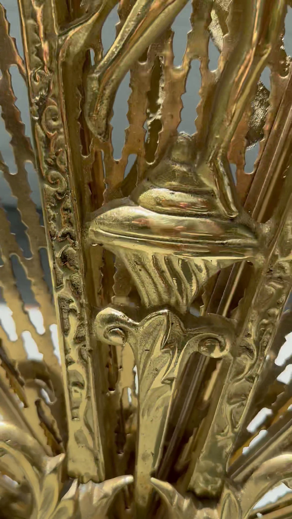 Thumbnail: Vintage Art Deco Figural Brass Peacock Folding Fireplace Screen, Circa 1925.