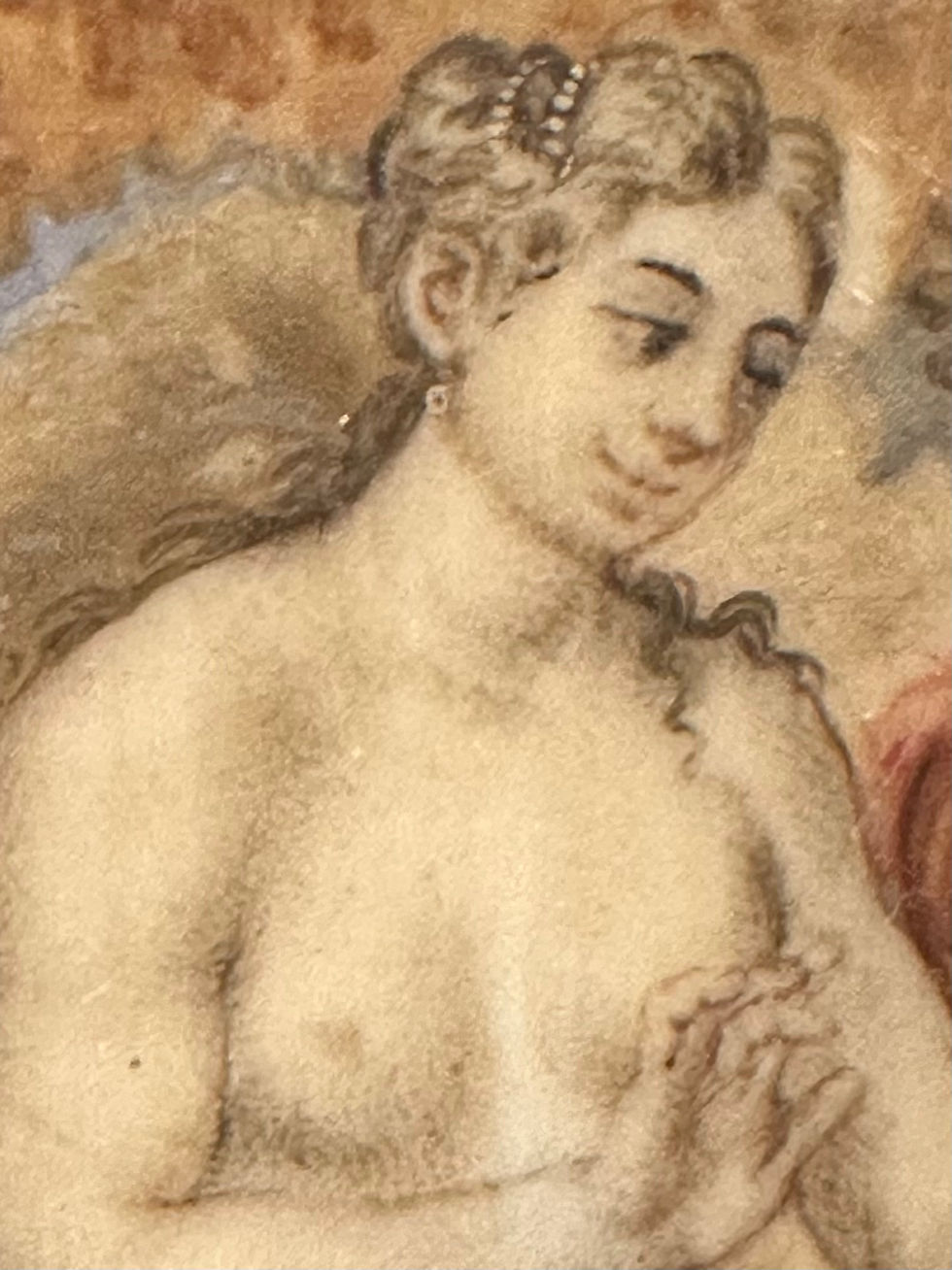 Thumbnail: 18th Century French Miniature Painting on Bone in Baroque Frame.