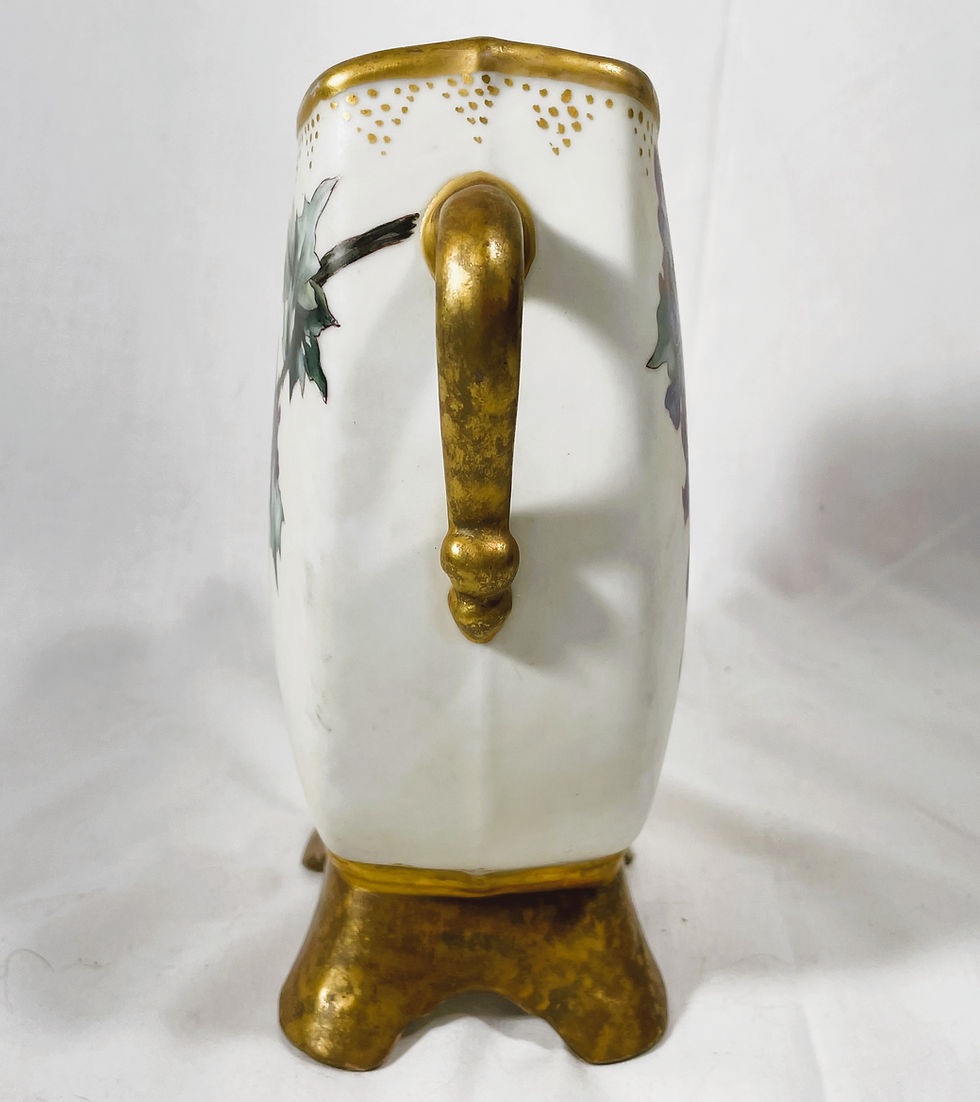 Thumbnail: 19th Century French Limoges Hand Painted Double Handled Porcelain Vase.