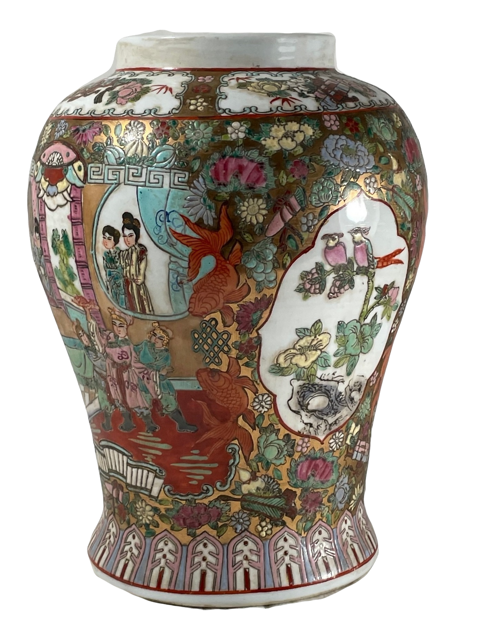 Large Antique Famille Rose Chinese Porcelain Open Ginger Jar Baluster Vas