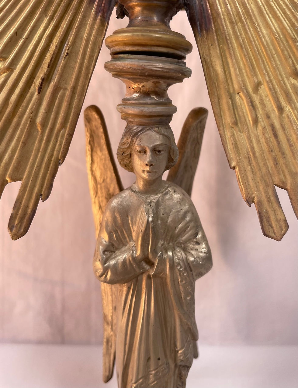 Thumbnail: 19th Century French Gilt Brass Eucharistic Monstrance with Cross and Wheat Des