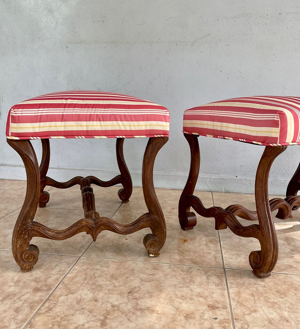 Thumbnail: Pair French Louis XV Pouffe Os de Mouton Ottoman Tabouret 17th Century