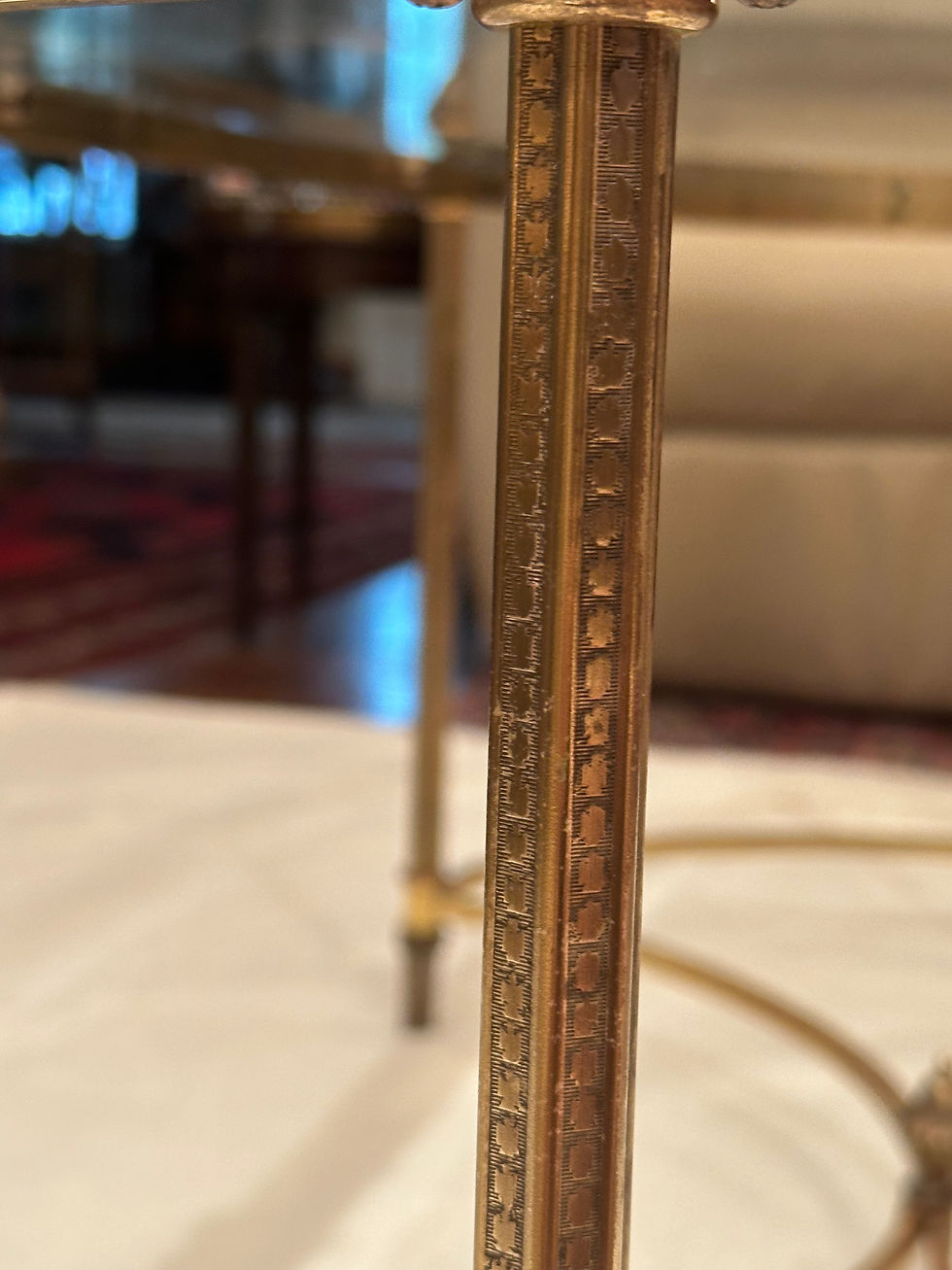 Thumbnail: French Neoclassical Hollywood Regency Maison Jensen Style Oval Brass Glass Coffe
