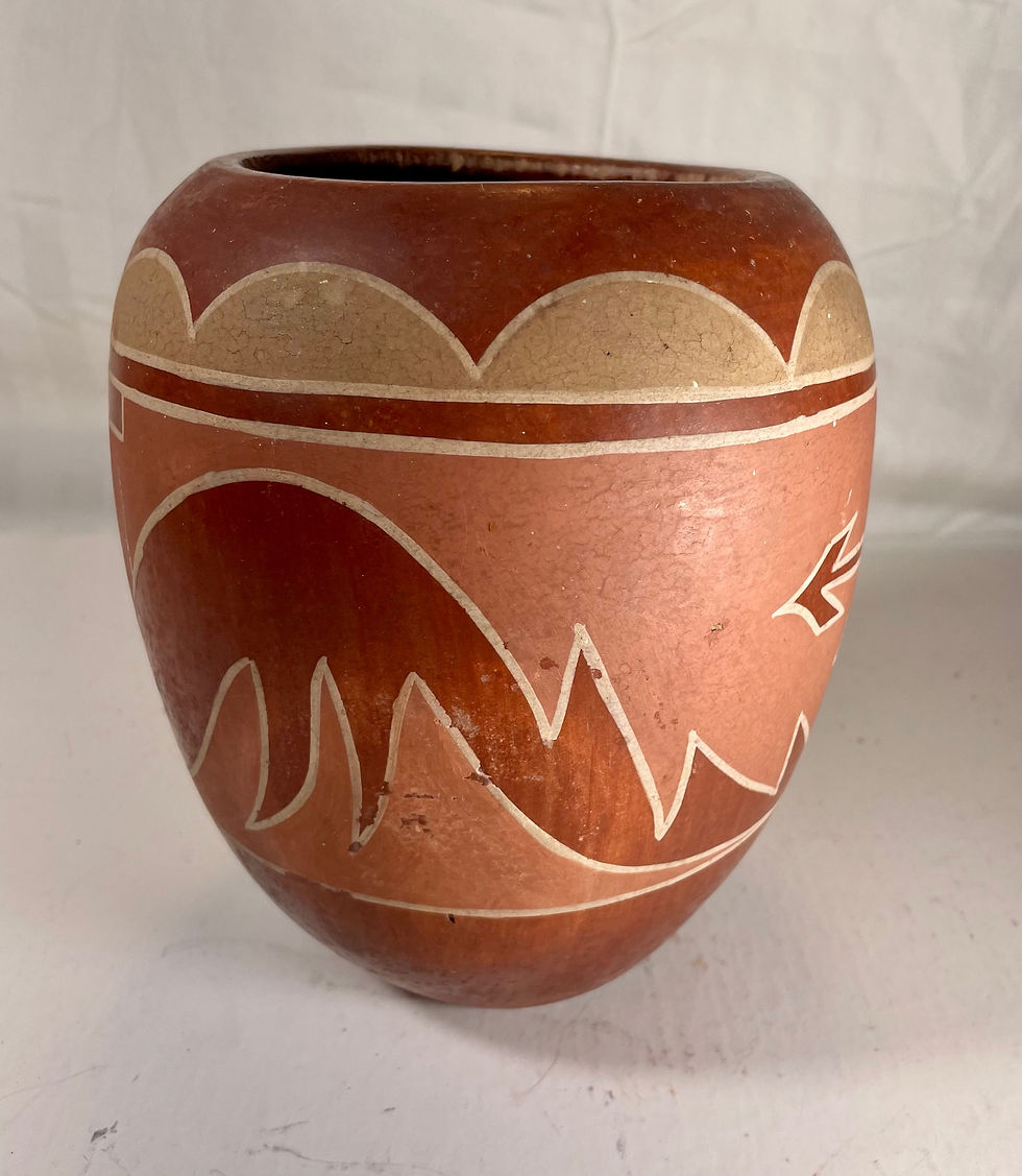 Thumbnail: Large Vintage Hopi Pueblo Redware Pottery Jar Scraffito Avanyu Design.
